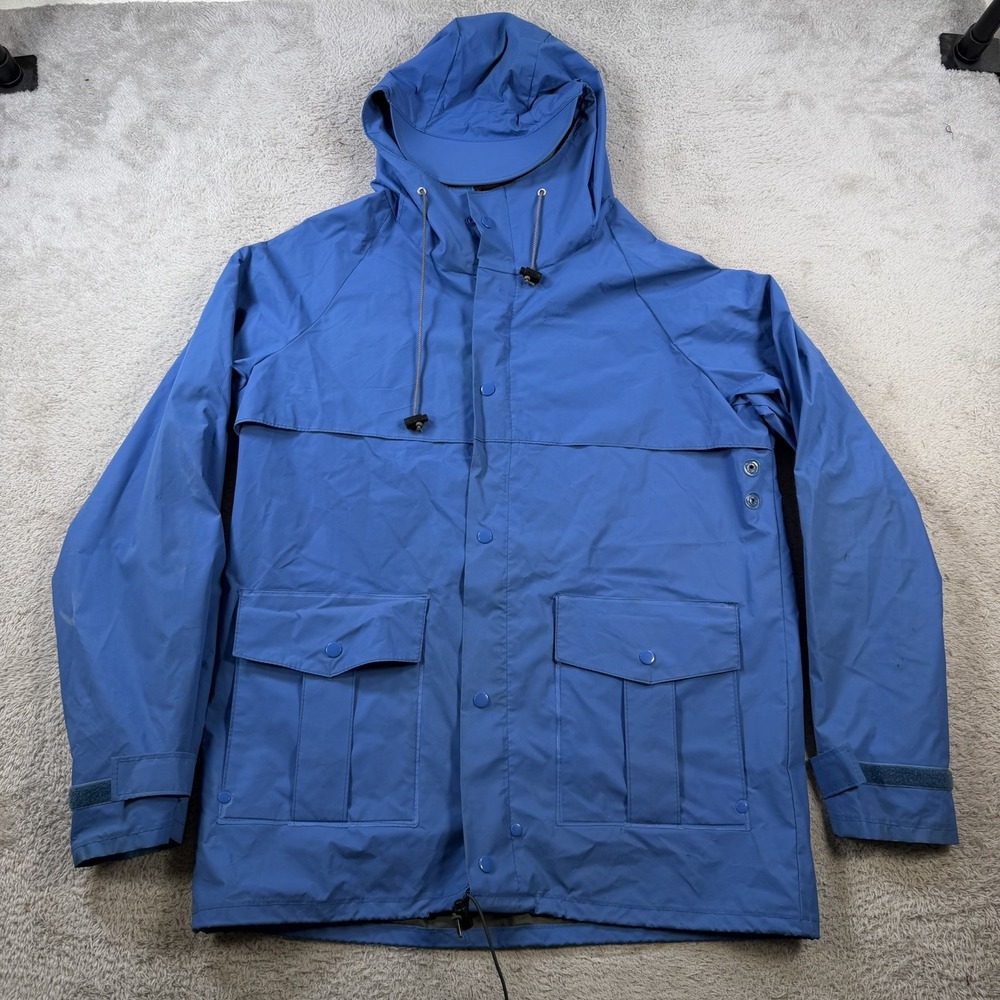 Vintage LL Bean Jacket Mens Medium Blue Rain Hooded Nylon Shell Outdoor Pockets